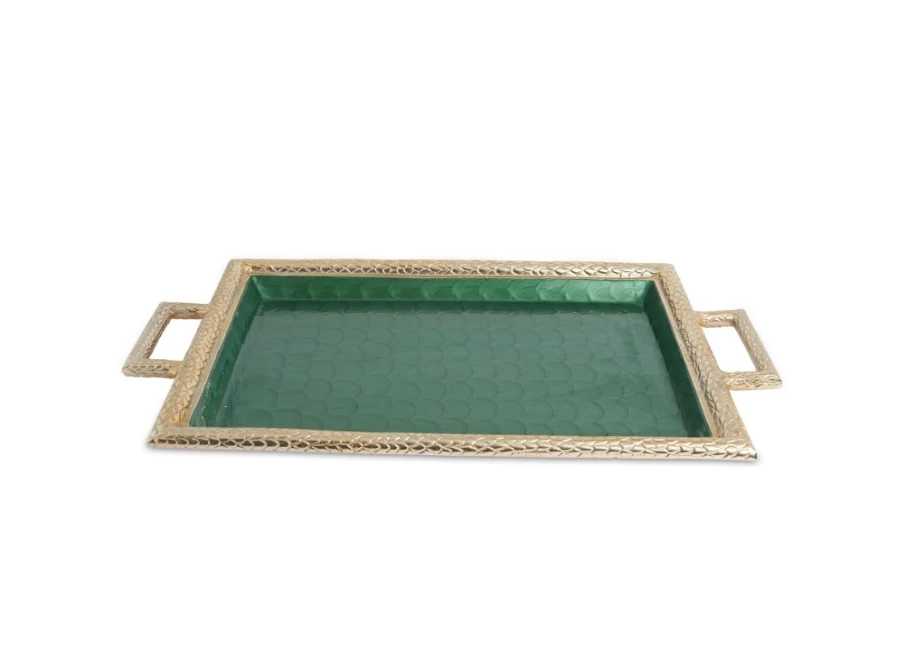 Julia Knight 23" Emerald Green Gold Florentine Beveled Serving Tray With Handles - Elegant Decorative Entertaining Platter
