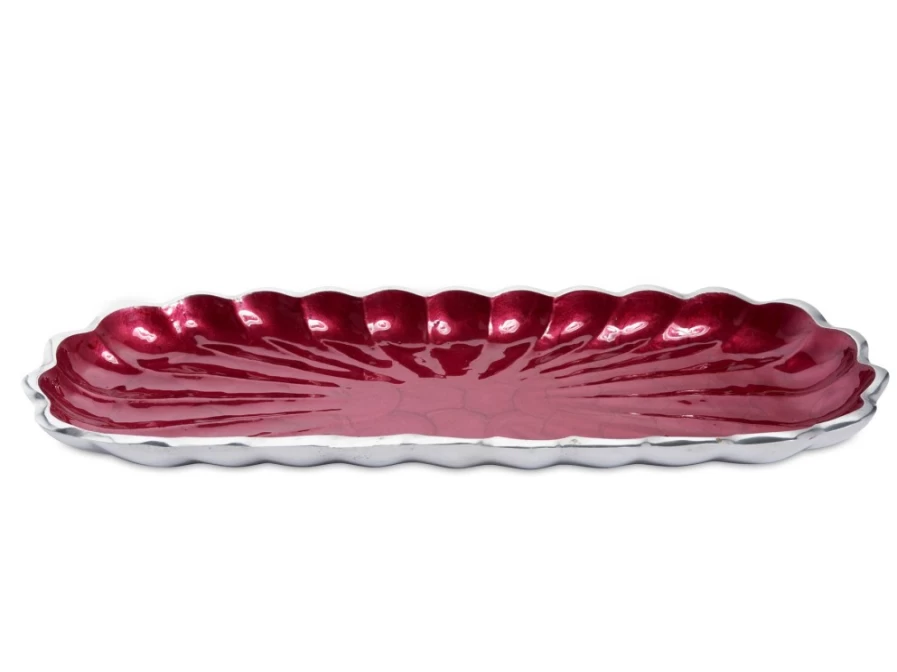 Julia Knight 14" Rectangular Peony Tray with Pomegranate Design - Elegant Serving Tray