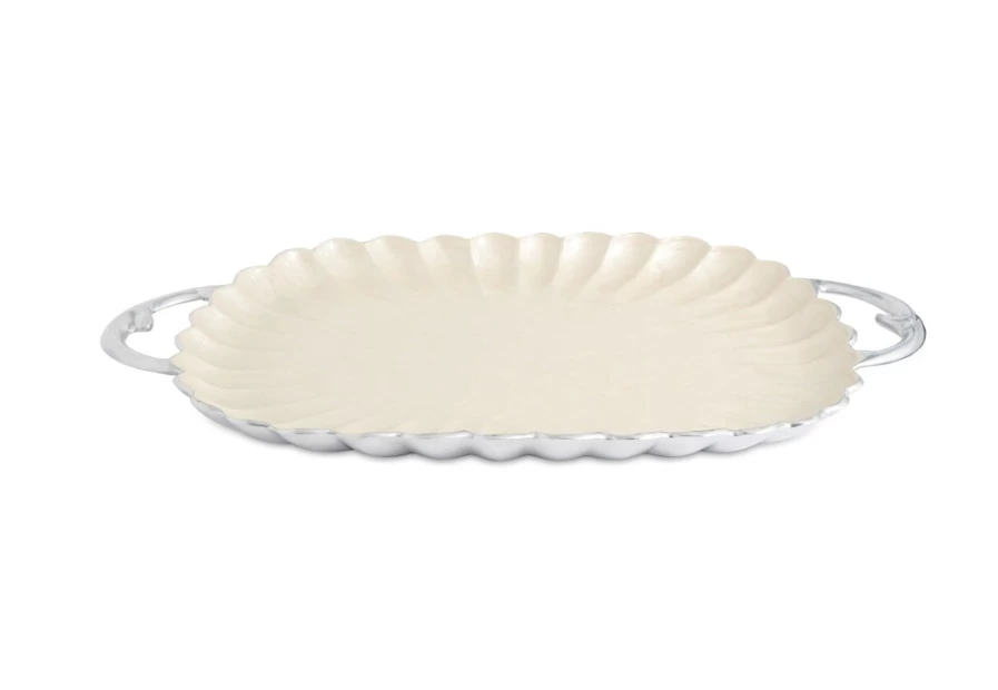Julia Knight 22.5" Snow White Rectangular Serving Tray with Handles - Elegant Peony Design