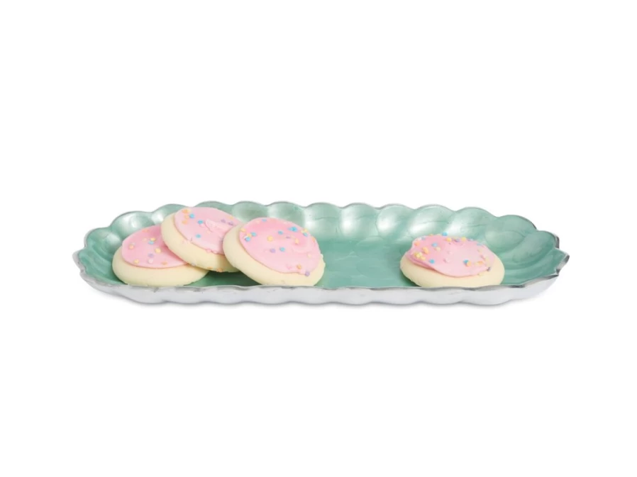 Julia Knight 14" Aqua Rectangular Peony Floral Decorative Tray