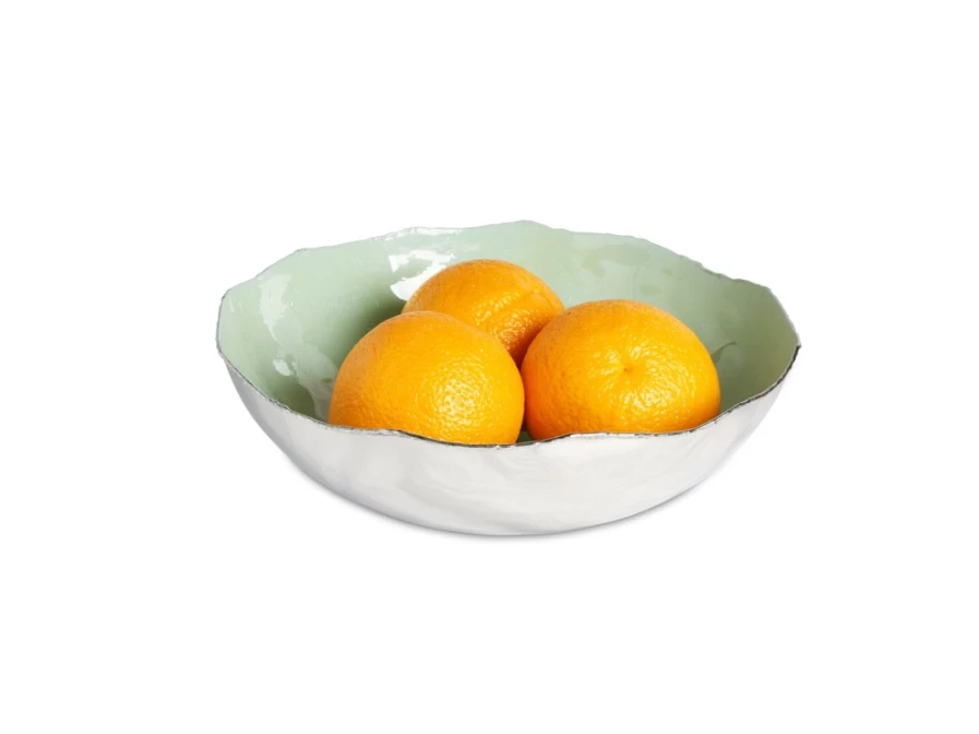 Julia Knight 10-Inch Shallow Surf Bowl for Beach Decor - Handcrafted Ceramic Cascade Wave Design