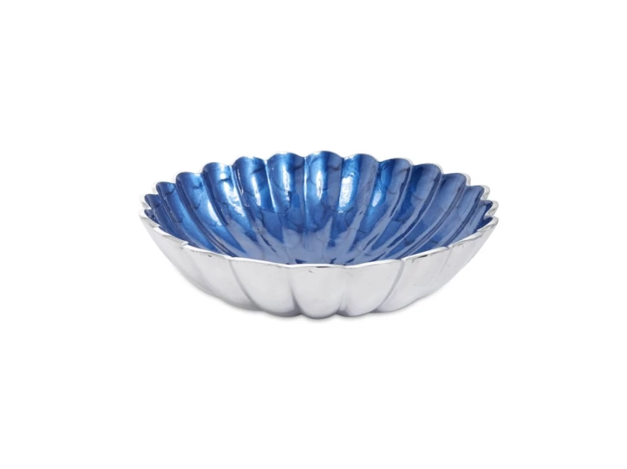 Julia Knight 12" Round Deep Sapphire Blue Bowl - Handcrafted Peony Design Ceramic Serving Bowl