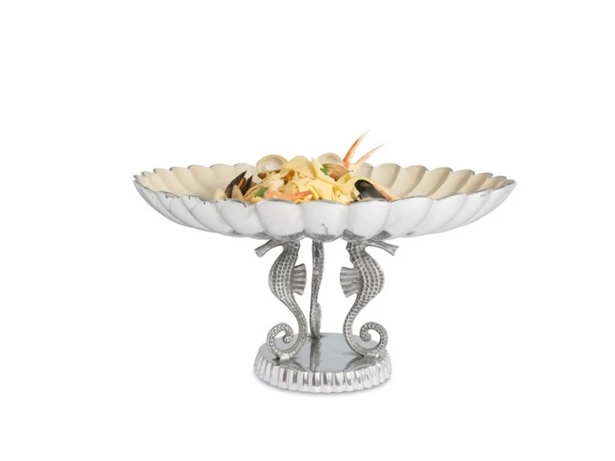 Julia Knight 20-Inch Pedestal Bowl Snow Decoration - Elegant Sea Horse Design for Home & Garden