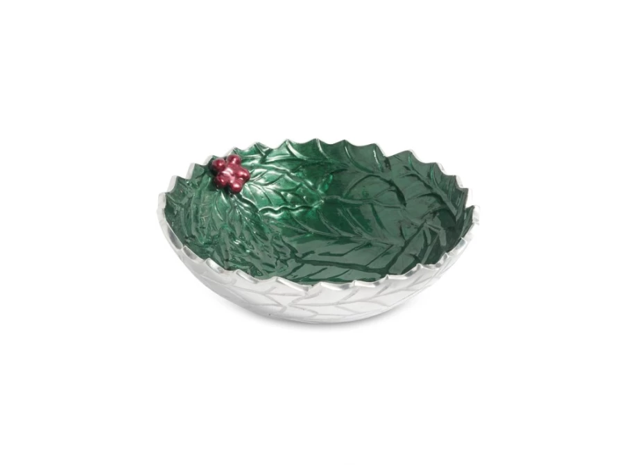 Julia Knight 8.5" Emerald Green Round Decorative Bowl - Holly Sprig Design