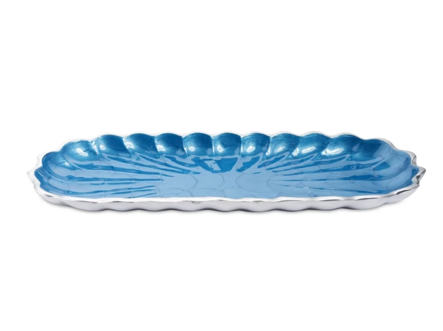 Julia Knight 14" Azure Blue Rectangular Serving Tray with Peony Floral Design