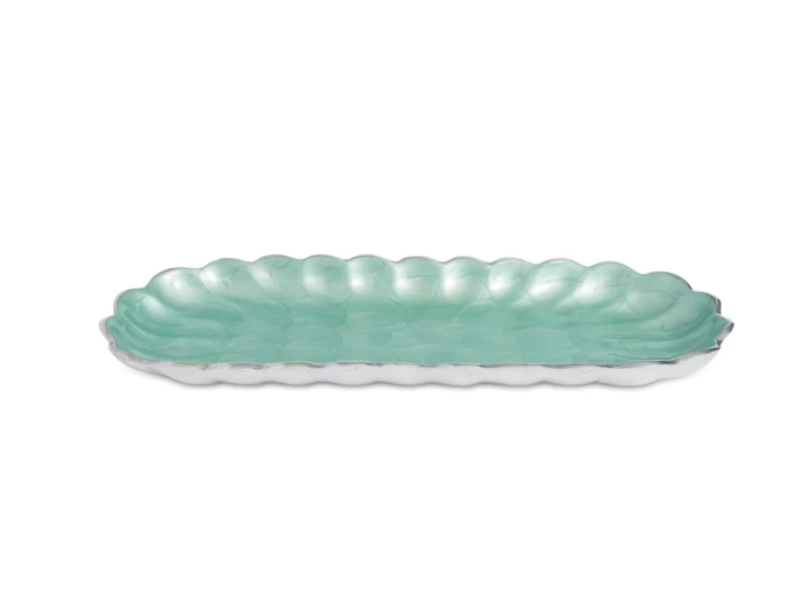Julia Knight 14" Aqua Rectangular Peony Floral Decorative Tray