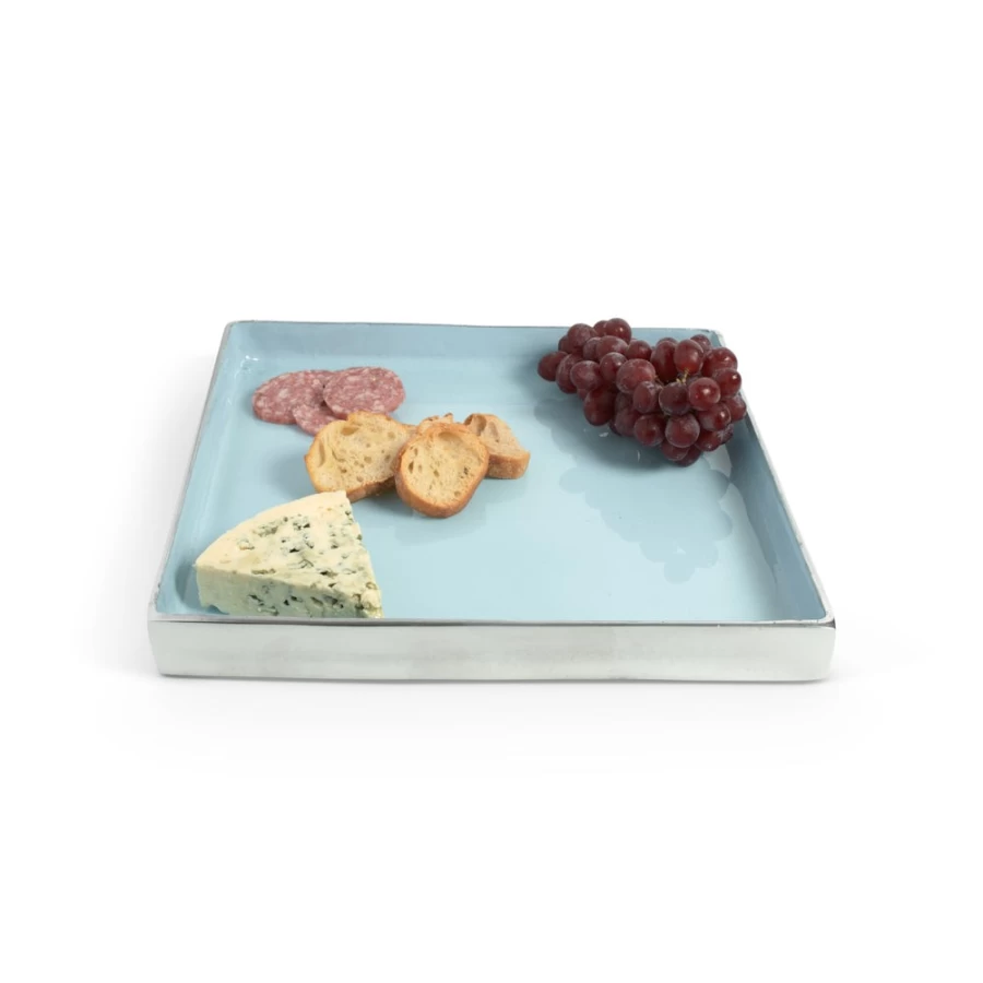 Julia Knight 12.5" Square Tray in Glacial Blue - Elegant Serving Platter for Dining & Decor