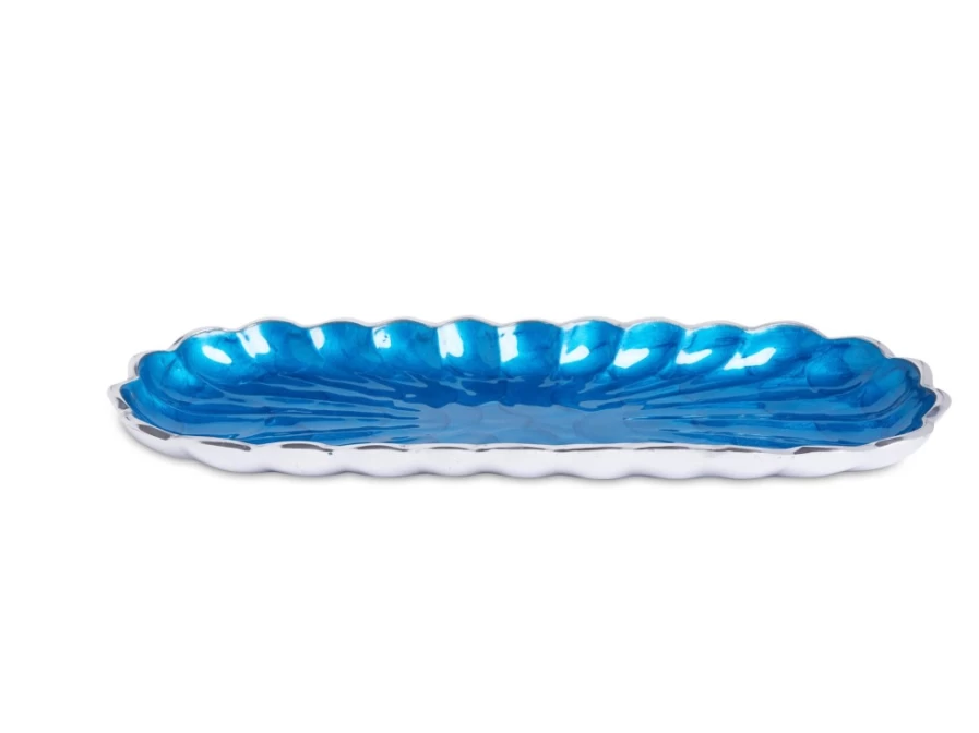 Julia Knight 14" Teal Rectangular Serving Tray with Peony Design
