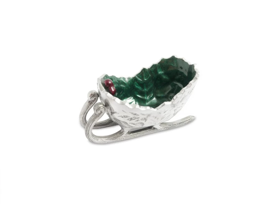 Julia Knight 5.5-Inch Emerald Green Petite Sleigh Bowl - Holly Sprig Christmas Decor