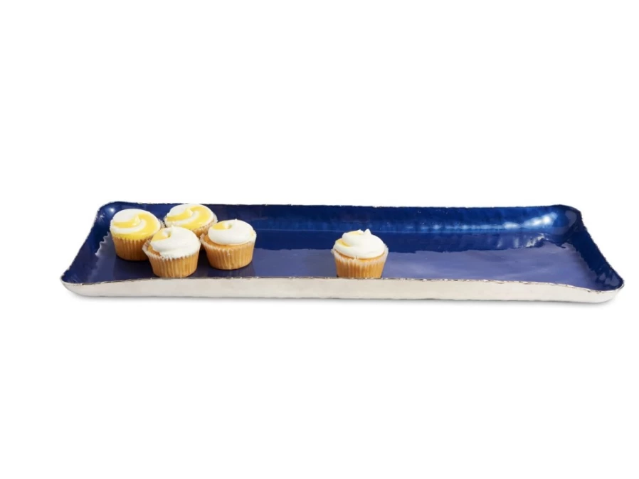 Julia Knight 17-Inch Rectangle Serving Tray in Cobalt Blue - Elegant Cascade Design for Dining & Entertaining