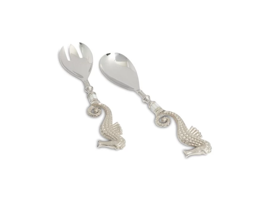 Julia Knight Silver Sea Horse Salad Serving Set – Elegant Seafood Utensil