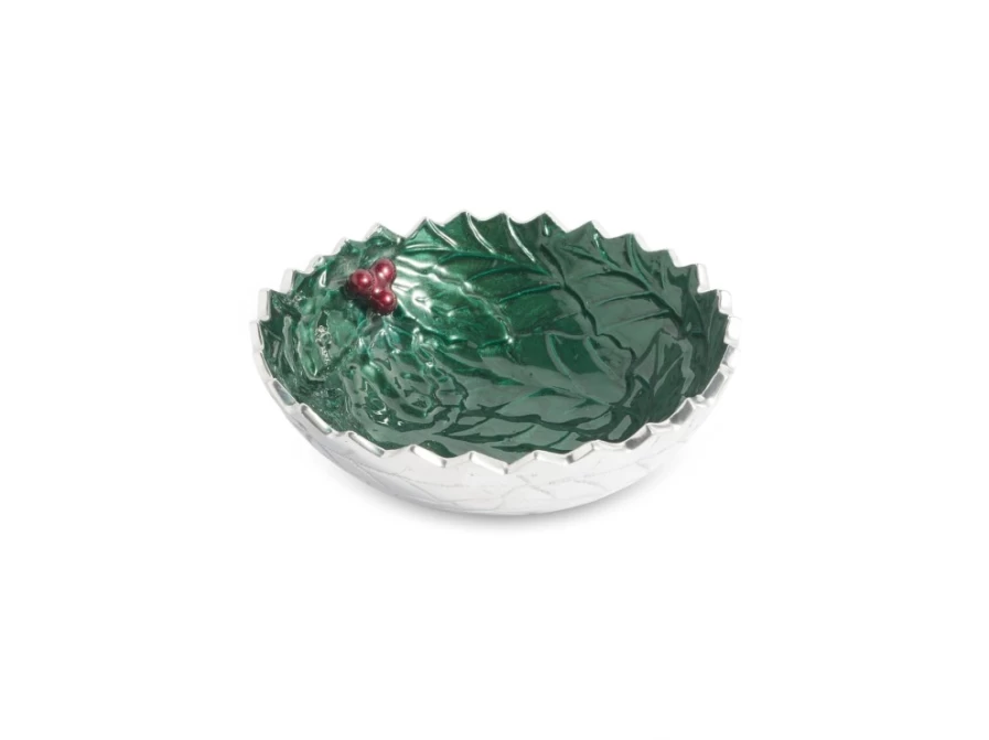 Julia Knight 5.5 Inch Round Emerald Green Decorative Bowl - Holly Sprig Design