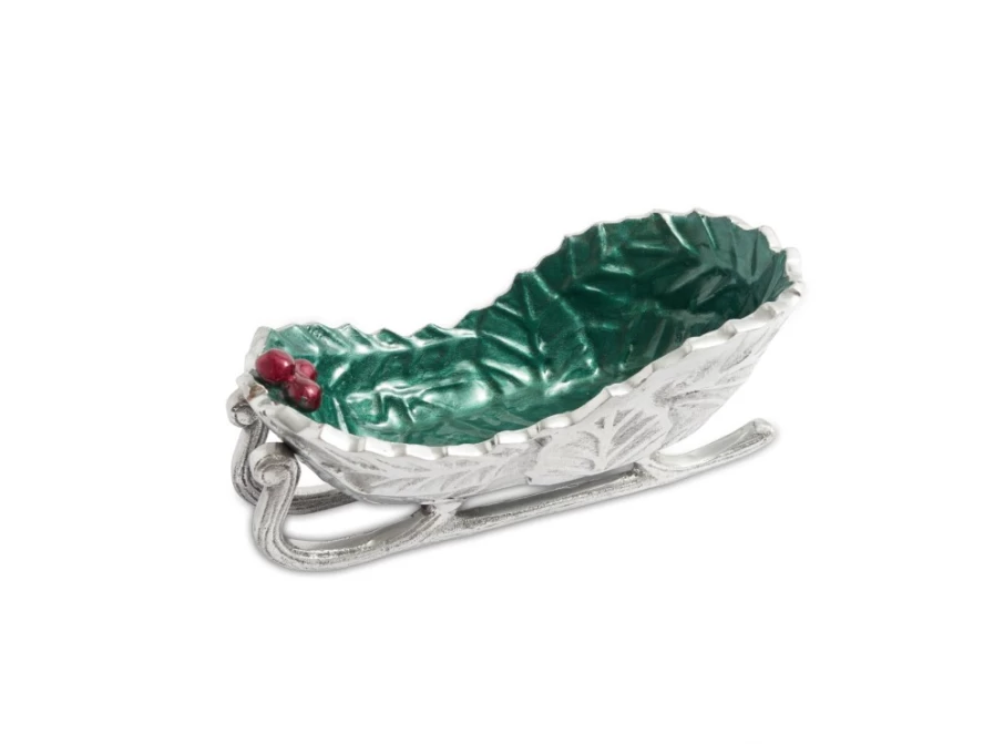 Julia Knight 8-Inch Emerald Green Sleigh Bowl - Holly Sprig Christmas Decorative Serving Dish