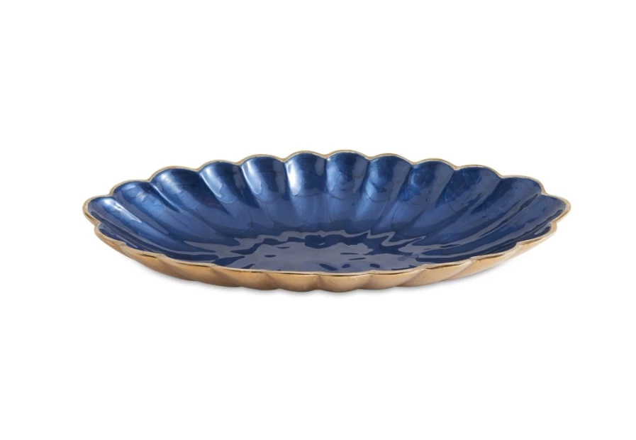 Julia Knight 16" Gold Sapphire Peony Oval Bowl - Handcrafted Elegant Decorative Serving Bowl