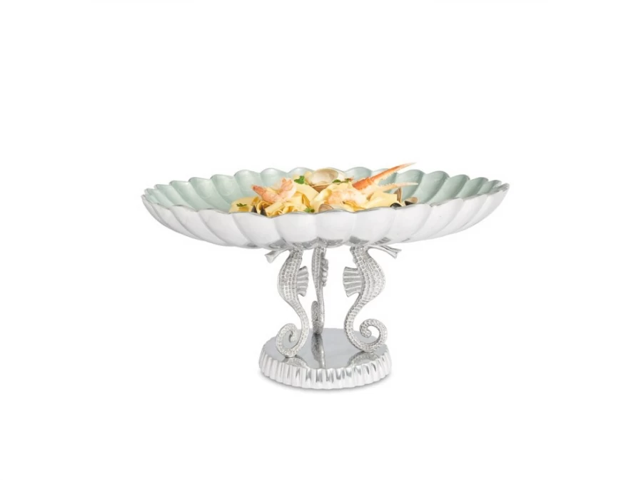 Julia Knight 20" Sea Horse Pedestal Bowl with Hydrangea Floral Design