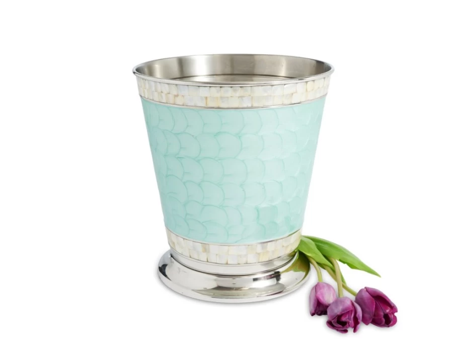 Julia Knight 9.75-Inch Classic Aqua Wastebasket - Retro Small Trash Can for Bathroom, Office, or Bedroom