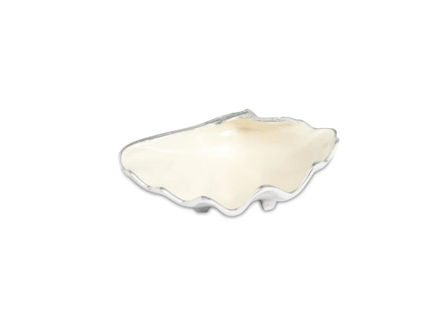 Julia Knight Tahitian Clam Shell Bowl - 8 Inch Handcrafted White Pearlized Decorative Seashell Bowl for Home Decor