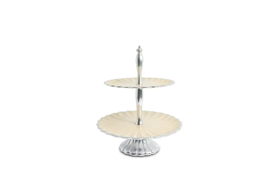 Julia Knight 11.5-Inch Two-Tiered Peony Serving Platter Snow White Elegant Display Stand