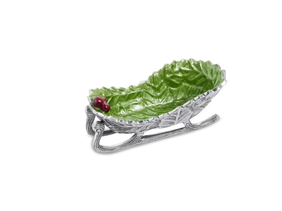 Julia Knight 8-Inch Sleigh Bowl with Holly Sprig Design - Mojito Green Decorative Serving Bowl