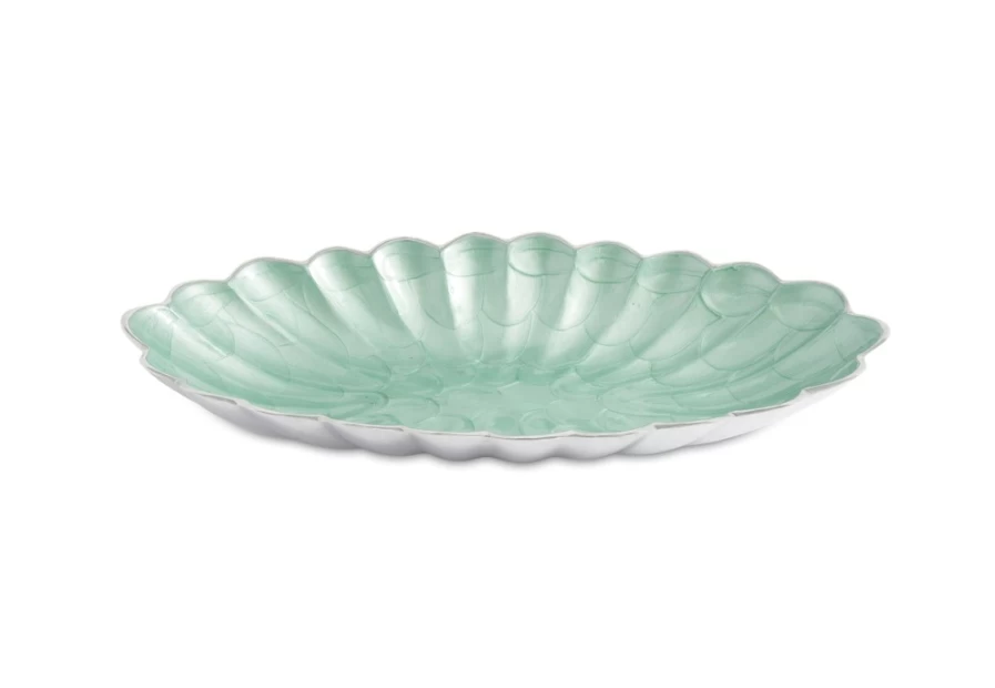 Julia Knight 16" Aqua Oval Porcelain Bowl - Handcrafted Peony Design