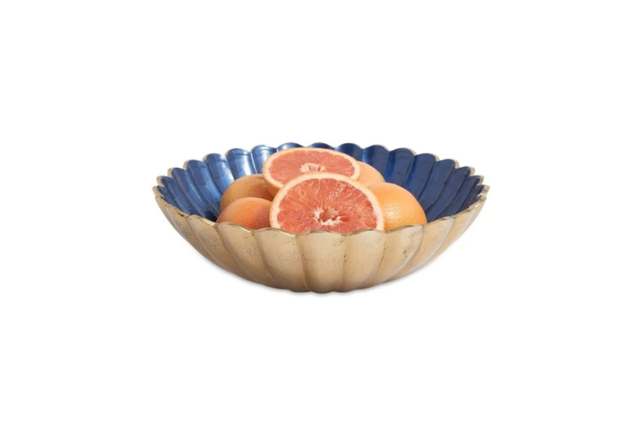 Julia Knight 15" Round Gold Sapphire Peony Decorative Bowl