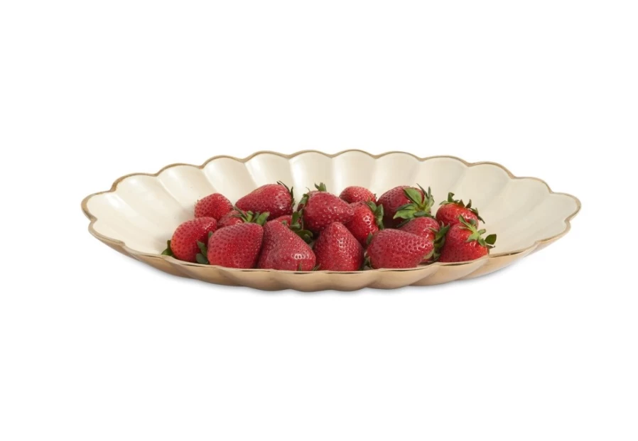 Julia Knight 16" Gold Snow Oval Porcelain Bowl - Handcrafted Peony Design Elegant Dining Serveware
