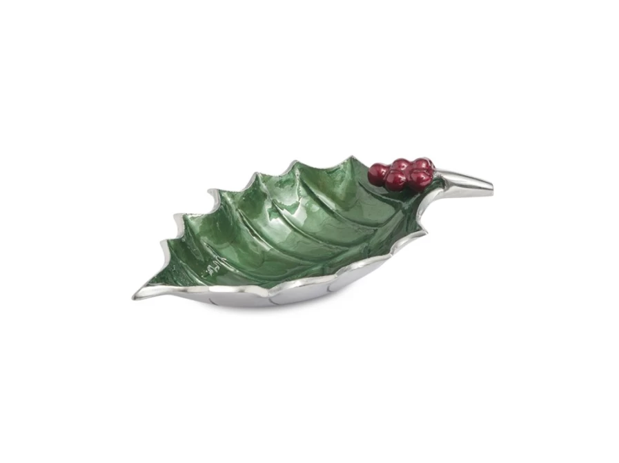 Julia Knight 10 Inch Emerald Green Decorative Bowl - Holly Sprig Design