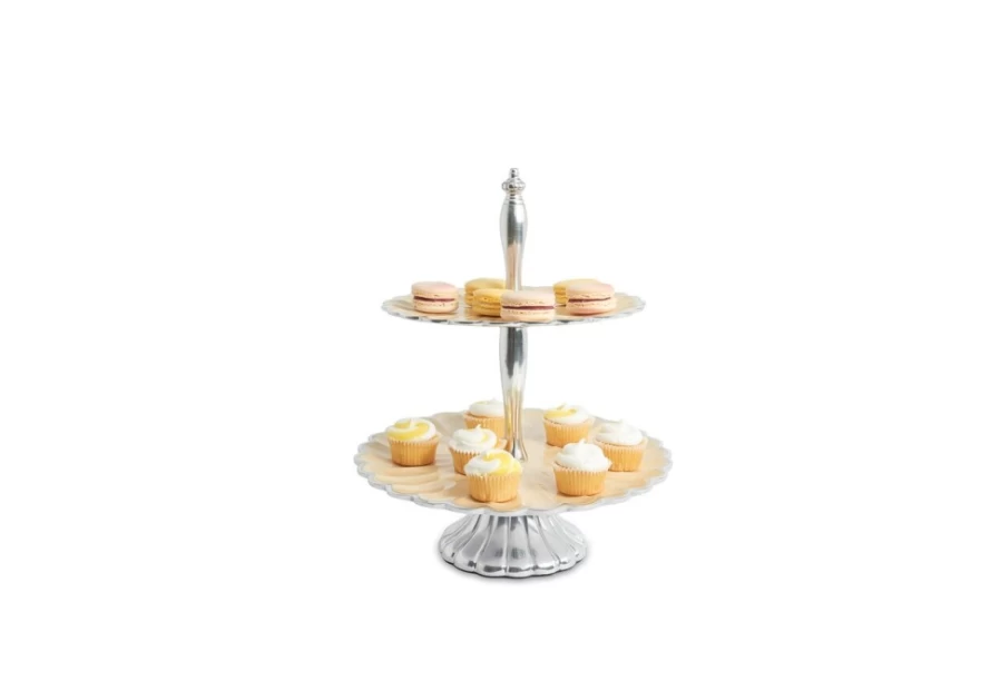 Julia Knight 11.5-Inch Two-Tiered Peony Serving Platter Snow White Elegant Display Stand