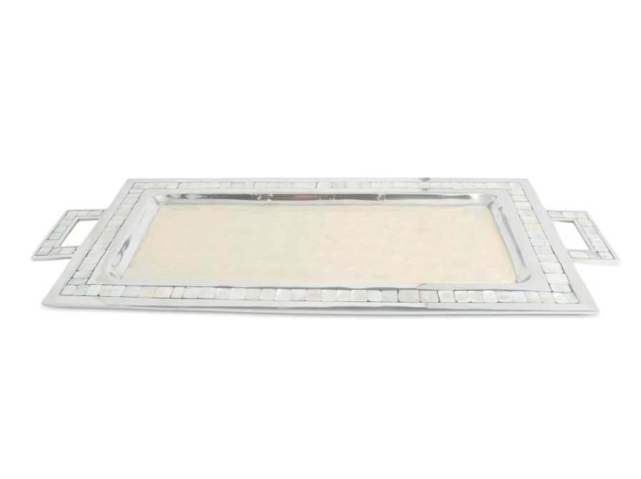 Julia Knight 25-Inch Classic Rectangular Serving Tray with Handles - Elegant Snow Design for Entertaining