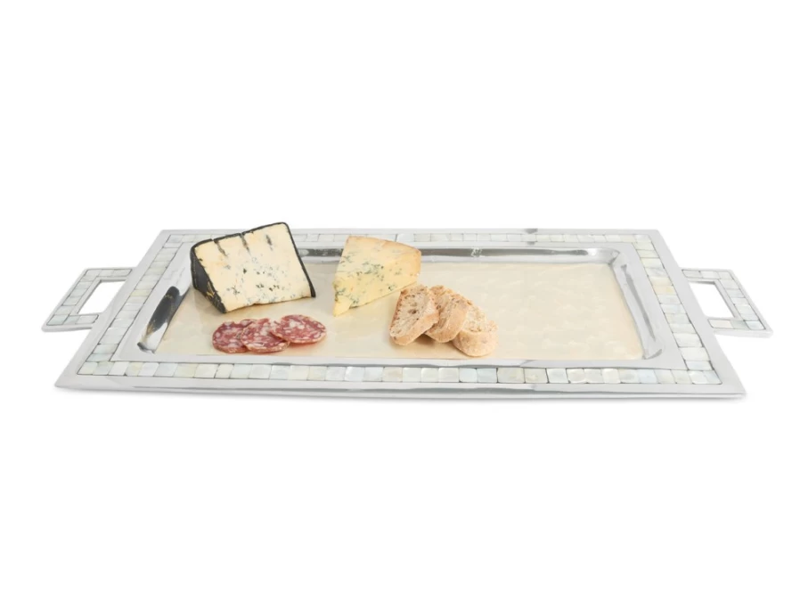 Julia Knight 25-Inch Classic Rectangular Serving Tray with Handles - Elegant Snow Design for Entertaining