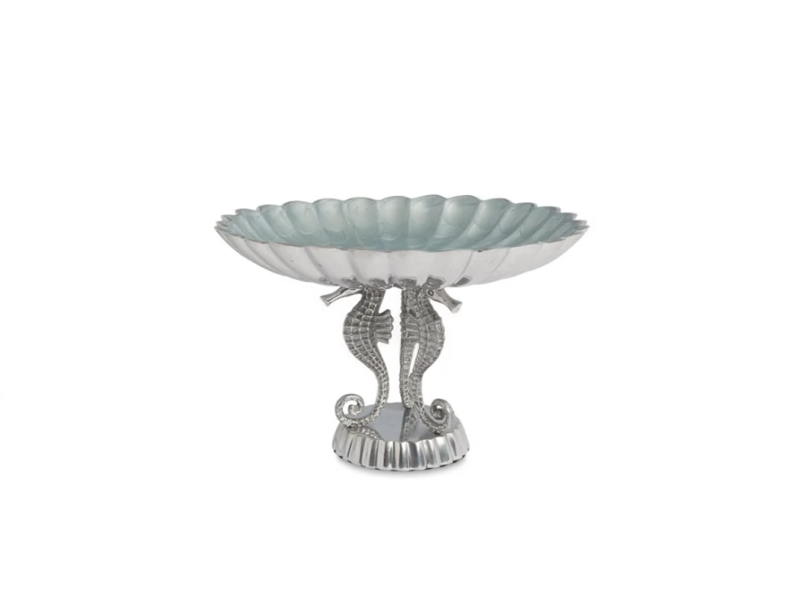 Julia Knight 10-Inch Sea Horse Pedestal Bowl with Hydrangea Floral Design