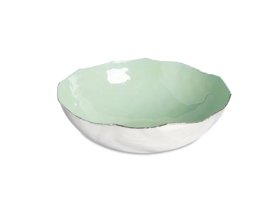 Julia Knight 10-Inch Shallow Surf Bowl for Beach Decor - Handcrafted Ceramic Cascade Wave Design