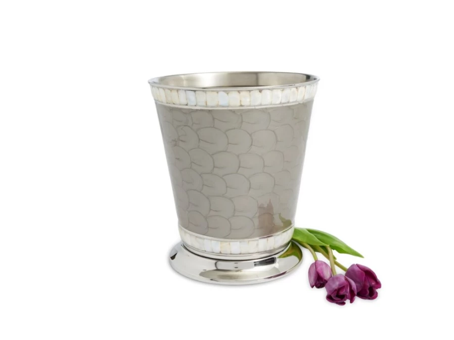 Julia Knight 9.75-Inch Platinum Classic Wastebasket - Elegant Metal Trash Can for Home & Office
