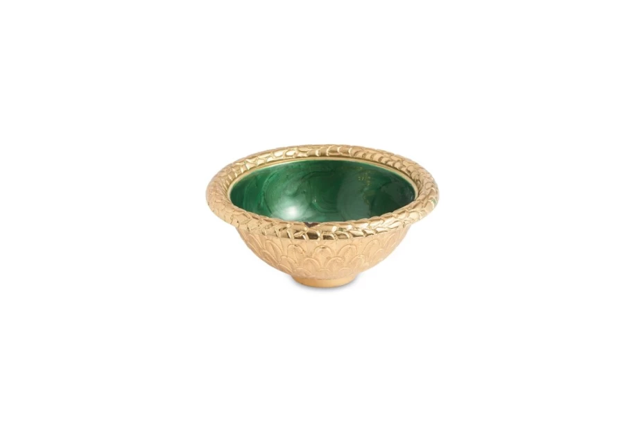 Julia Knight Florentine 4.25-Inch Round Emerald Green Decorative Bowl in Gold Finish