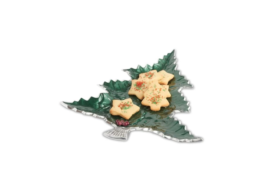 Julia Knight 16" Emerald Green Holly Sprig Decorative Tree Platter for Holiday Serving