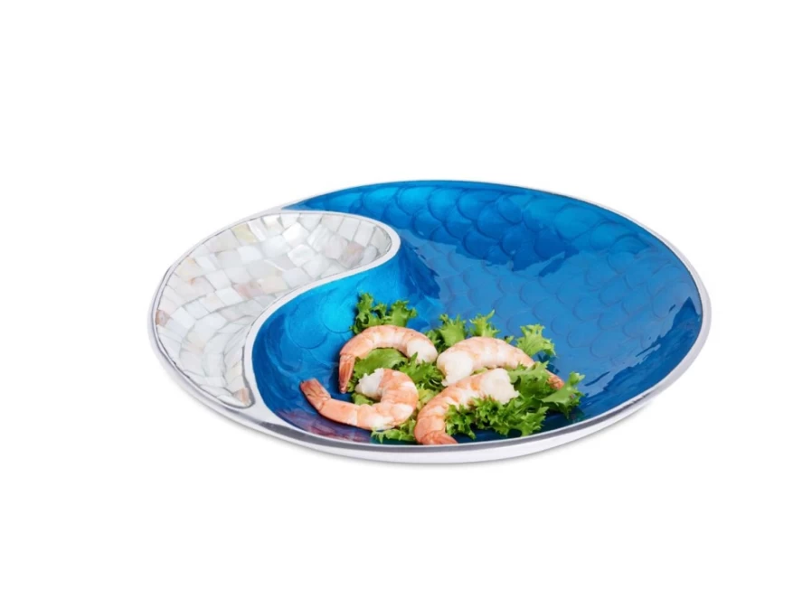 "Julia Knight 13 Inch Classic Yin Yang Ceramic Bowl in Teal – Handcrafted Decorative Serving Dish"