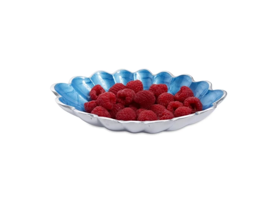 Julia Knight 8-Inch Azure Blue Oval Ceramic Bowl Handcrafted Peony Floral Design