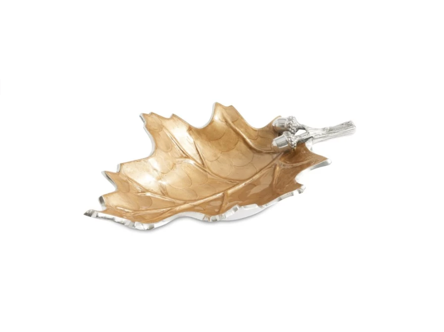 Julia Knight 13-Inch Toffee Brown Oak Leaf Design Ceramic Bowl