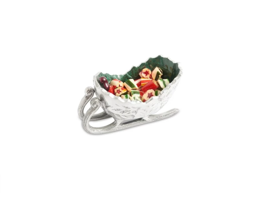 Julia Knight 5.5-Inch Emerald Green Petite Sleigh Bowl - Holly Sprig Christmas Decor