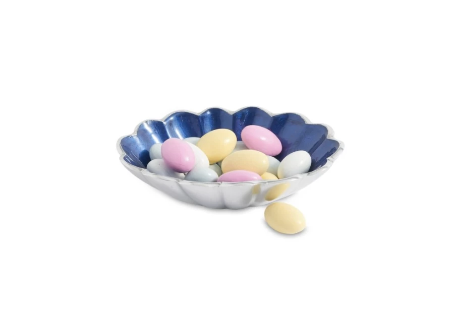 Julia Knight 5-Inch Oval Sapphire Blue Bowl - Handcrafted Peony Design Ceramic Serving Dish
