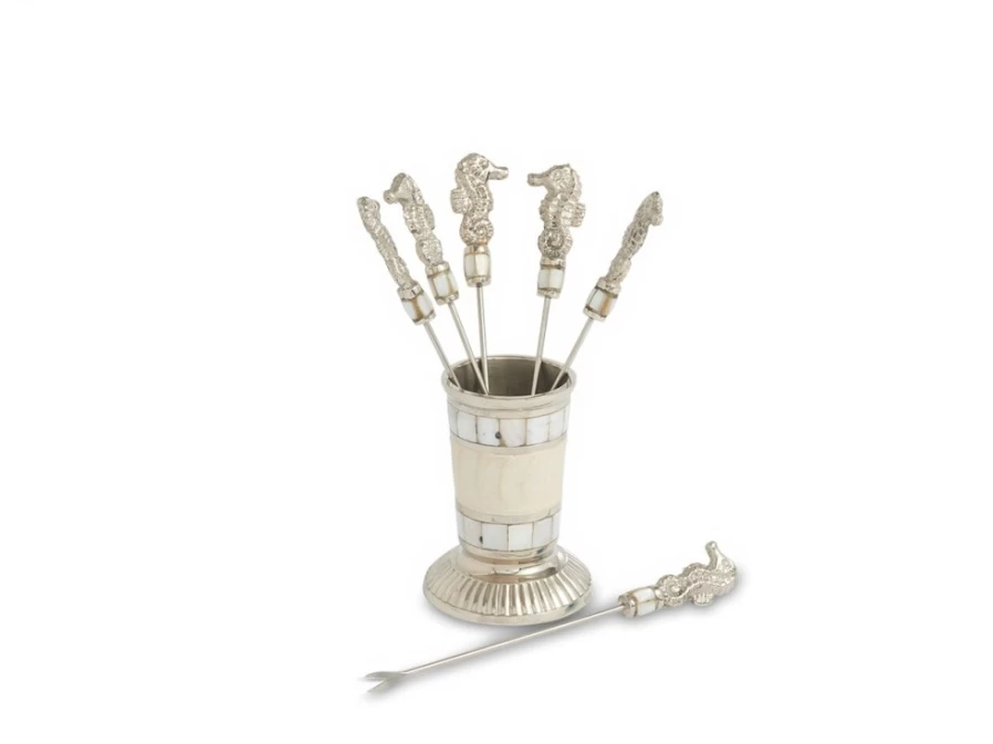 Julia Knight Sea Horse Cocktail Picks - 12-Piece Stainless Steel Drink Stirrers for Bars & Parties
