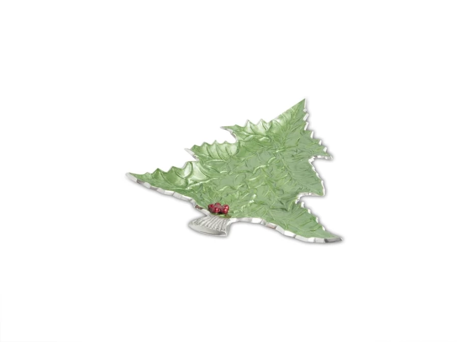 Julia Knight 16" Holly Sprig Tree Platter with Red Berries - Mojito Green Decorative Serving Tray