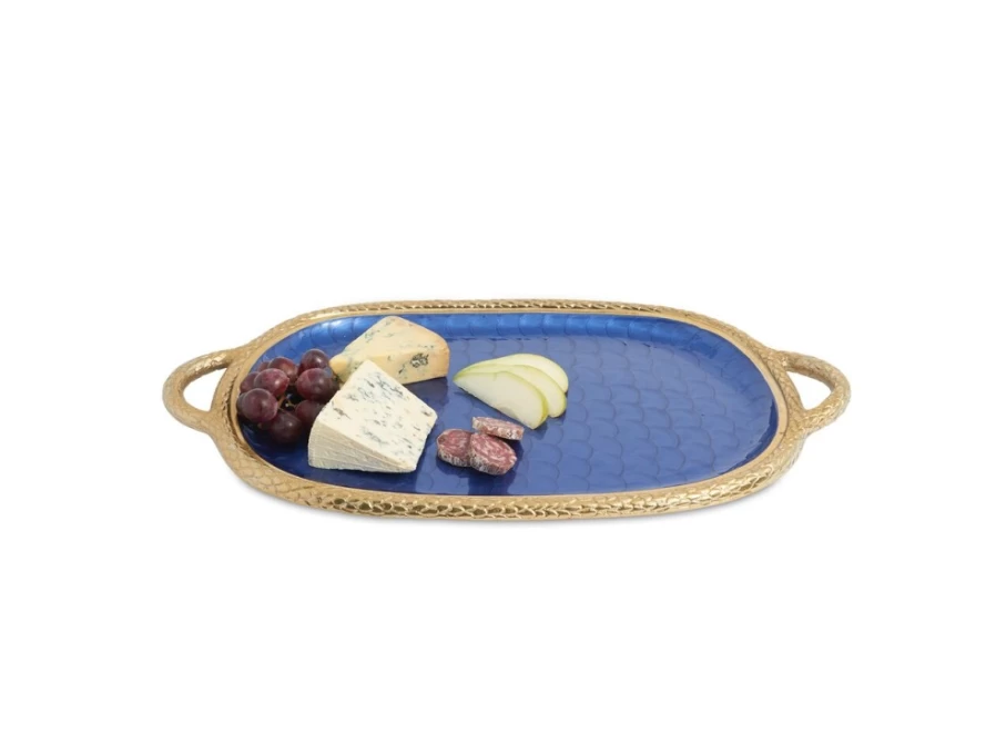 Julia Knight Florentine 22.5-Inch Gold Sapphire Decorative Serving Tray with Handles