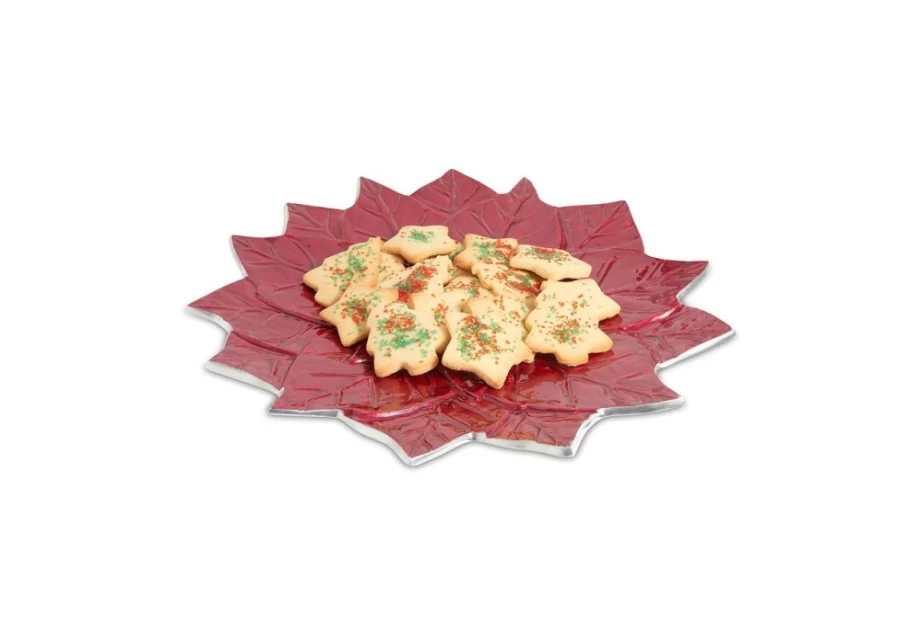 Julia Knight 15" Poinsettia Pomegranate Decorative Platter for Holiday Serving