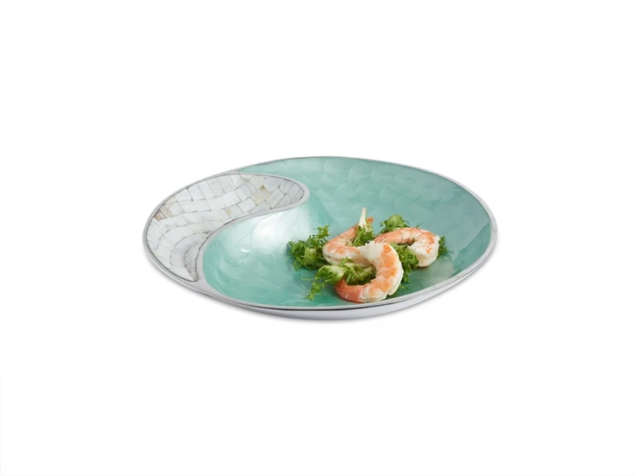Julia Knight 13" Aqua Yin Yang Ceramic Bowl - Handcrafted Classic Design for Home Decor