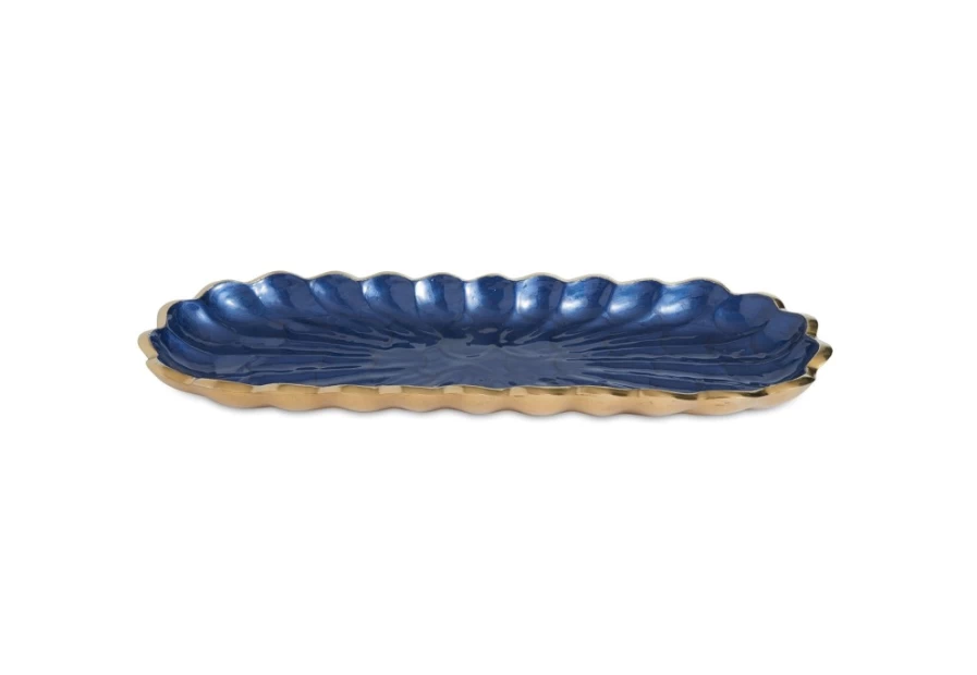 Julia Knight 14" Rectangular Gold Sapphire Peony Tray - Elegant Floral Design Serving Tray