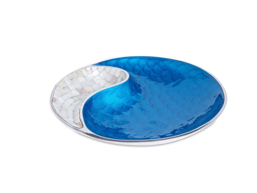 "Julia Knight 13 Inch Classic Yin Yang Ceramic Bowl in Teal – Handcrafted Decorative Serving Dish"