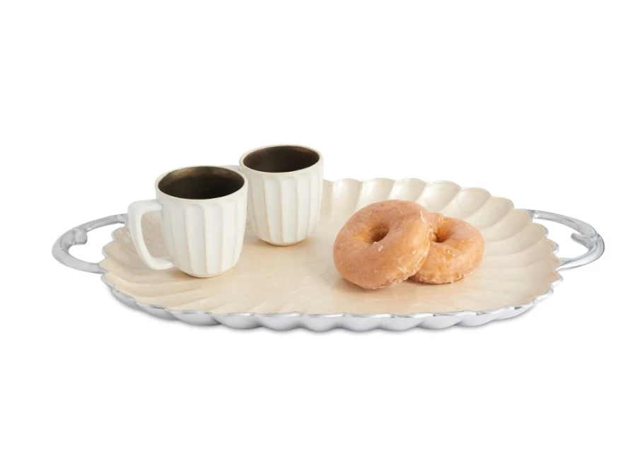 Julia Knight 22.5" White Rectangular Serving Tray with Handles - Peony Floral Design Snow Pattern
