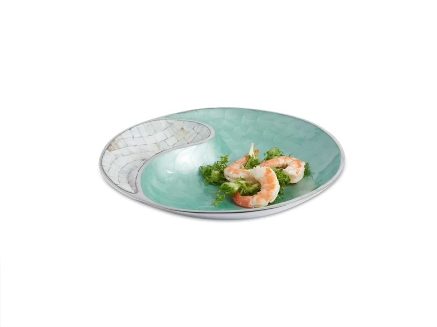 Julia Knight 13" Aqua Yin Yang Ceramic Bowl - Classic Handcrafted Decorative Serving Dish