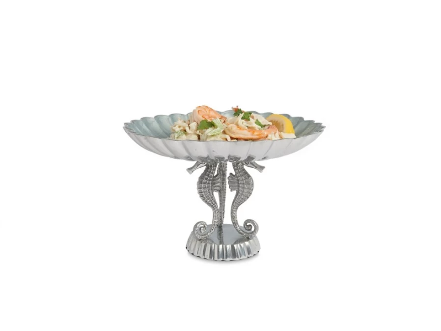 Julia Knight 10-Inch Sea Horse Pedestal Bowl with Hydrangea Floral Design